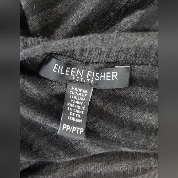 Eileen Fisher Petite Long Sleeve Black & Grey Stripe Sweater Oversized XS Soft
